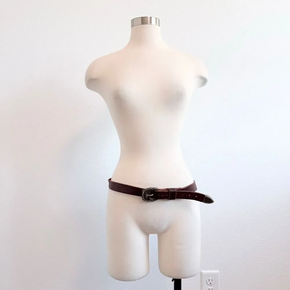Vintage Brown Concho Western Cowboy Belt Large 33” Leather Southwestern Bull